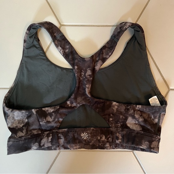 Athleta Medium Sports Bra Floral Flower Black Gray - Picture 3 of 3